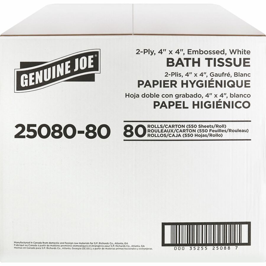 2 Ply - 4" Width x 4" Length - 550 Sheets/Roll - 1 5/8" Core - White - 80 / Carton