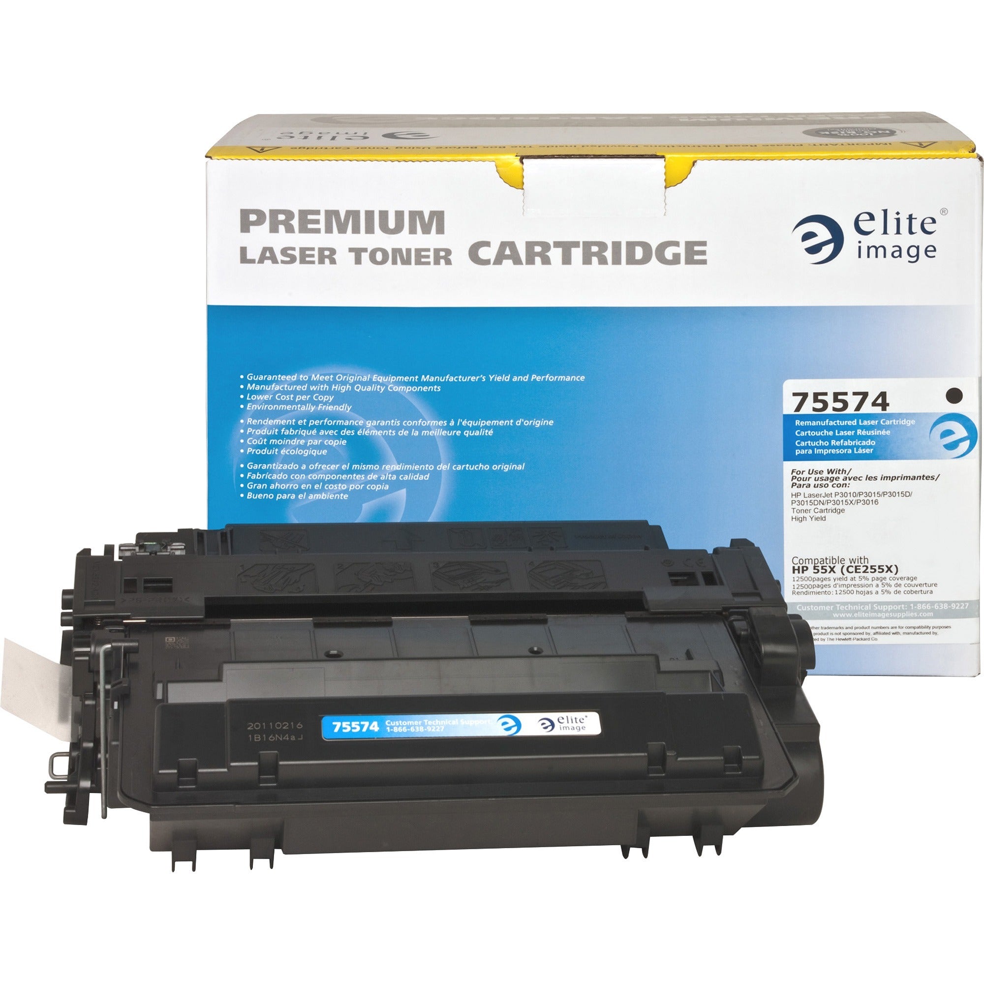 Elite Image Remanufactured Laser Toner Cartridge 55X (CE255X) - Black - 1 Each