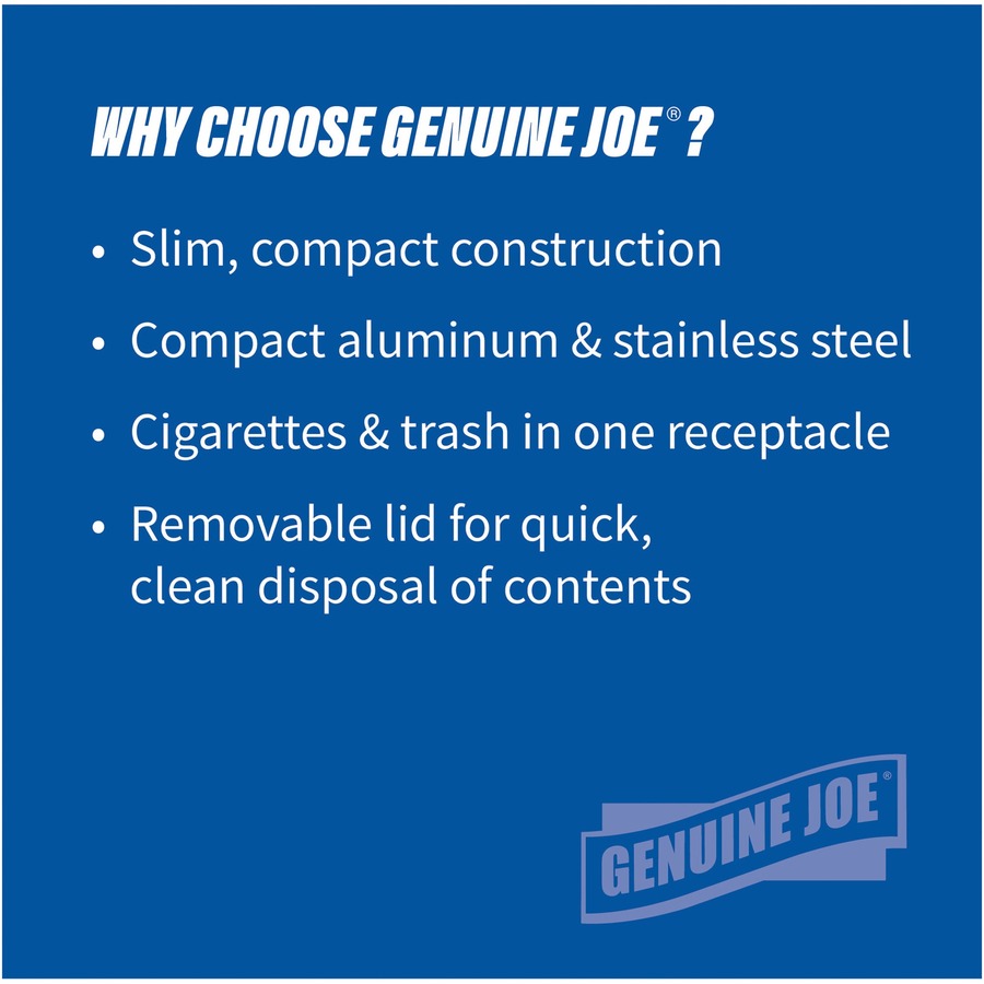Genuine Joe Fire-safe 3-Gallon Ashtray Receptacle - 3 gal Capacity - Removable Lid, Fire-Safe - 28" Height x 11" Width - Aluminum, Stainless Steel - Aluminum, Black - 1 Each