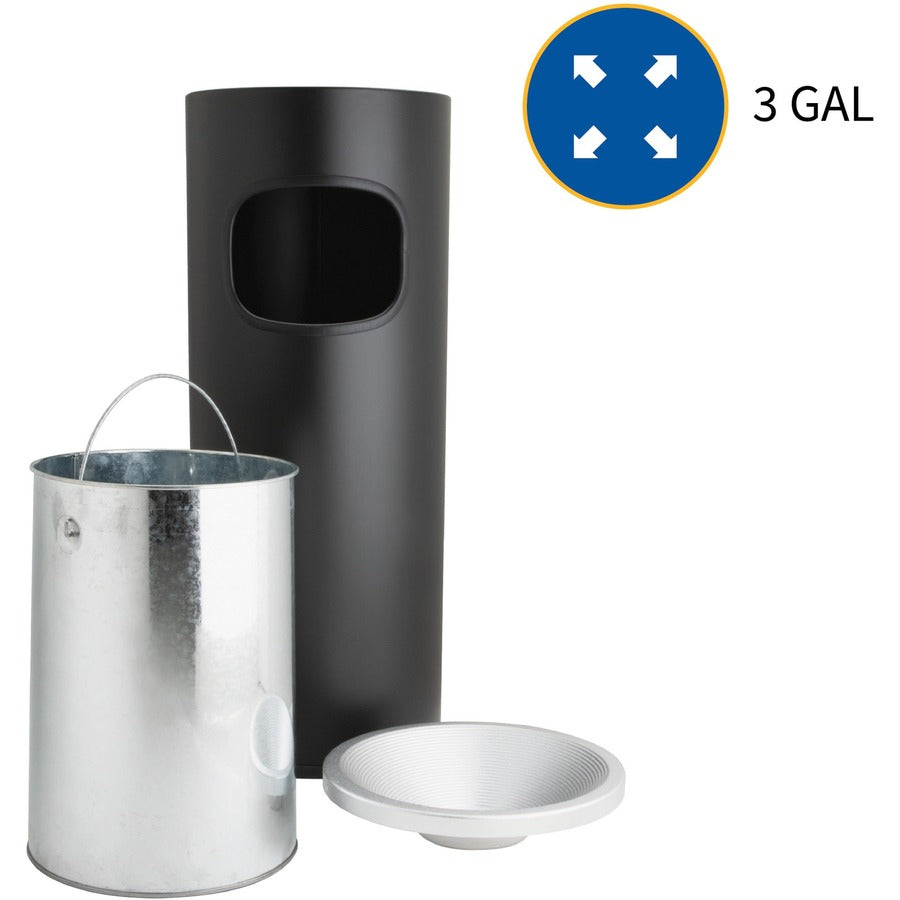 Genuine Joe Fire-safe 3-Gallon Ashtray Receptacle - 3 gal Capacity - Removable Lid, Fire-Safe - 28" Height x 11" Width - Aluminum, Stainless Steel - Aluminum, Black - 1 Each