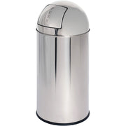 Genuine Joe Push Open Round Top Receptacle - 12 gal Capacity - Round - Durable - 29.2" Height x 14.8" Diameter - Stainless Steel - 1 Each
