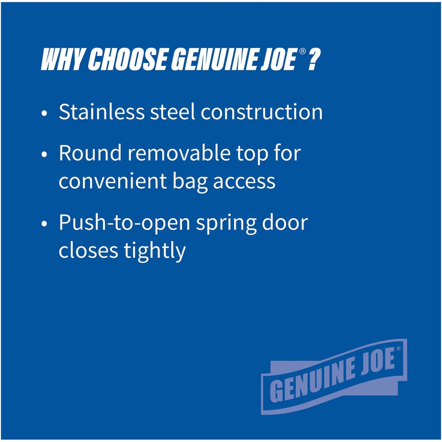 Genuine Joe Push Open Round Top Receptacle - 12 gal Capacity - Round - Durable - 29.2" Height x 14.8" Diameter - Stainless Steel - 1 Each