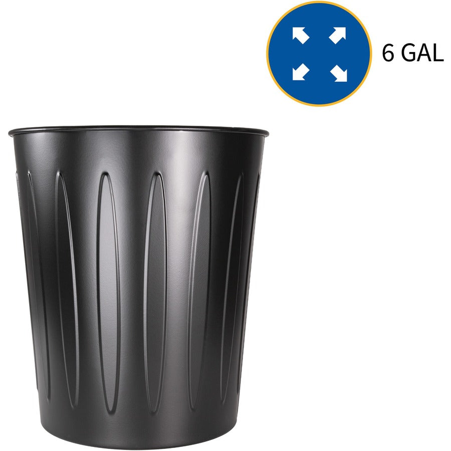 Genuine Joe 6-gallon Fire-safe Trash Can - 6 gal Capacity - Fire-Safe, Sturdy - 14" Height x 13" Diameter - Metal, Steel - Black - 1 Each