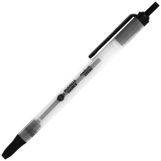 Business Source Retractable Ballpoint Pens - Medium Pen Point - Retractable - Black Ink - Gray Barrel - 1 Dozen
