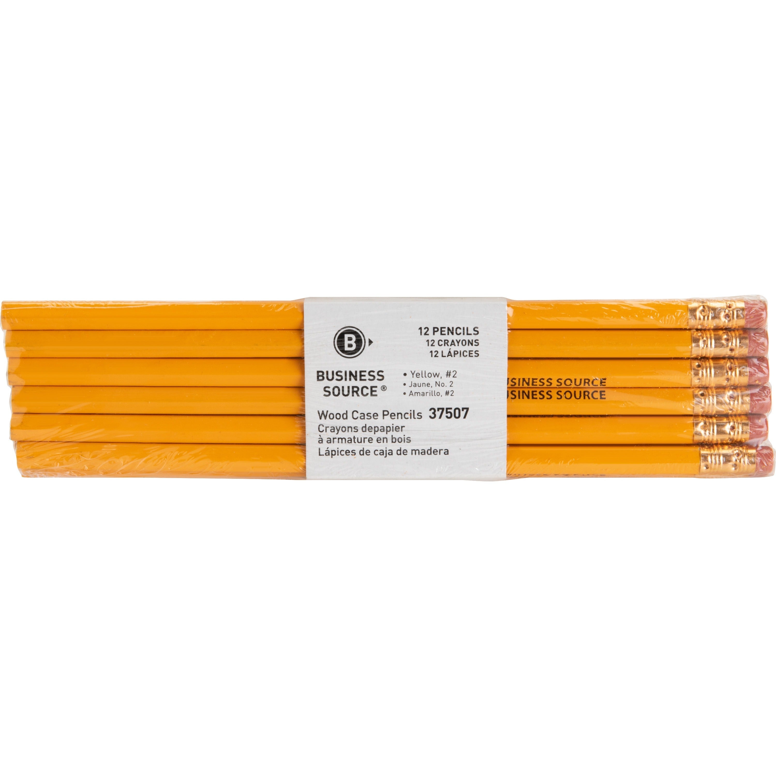 Business Source Woodcase No. 2 Pencils - #2 - Yellow Wood Barrel - 1 Dozen