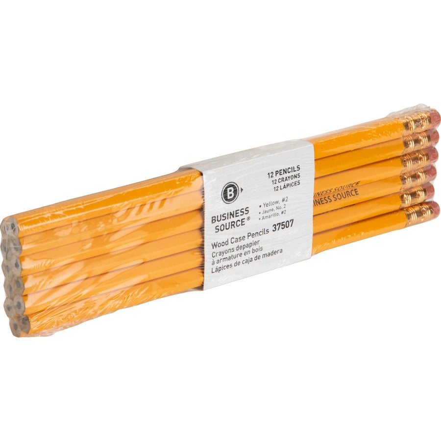 Business Source Woodcase No. 2 Pencils - #2 - Yellow Wood Barrel - 1 Dozen