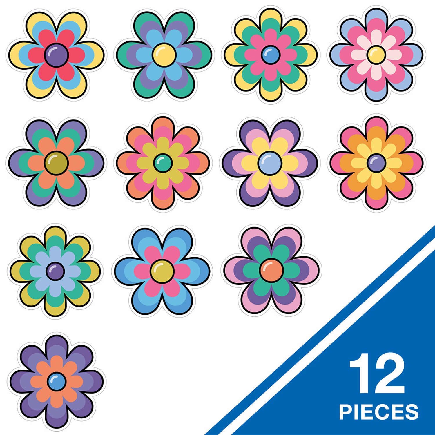 Happily Ever Elementary Retro Remix Jumbo Flowers Cutouts, Pack of 12