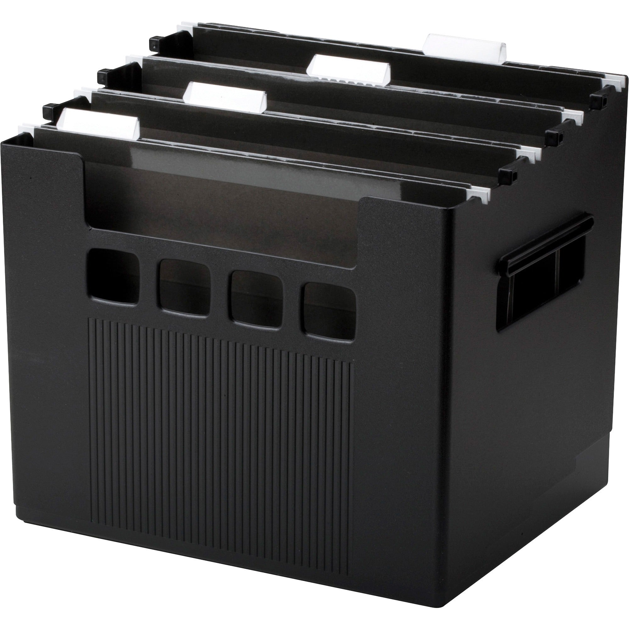 External Dimensions: 12.8" Width x 10" Depth x 11" Height - Media Size Supported: Letter - Plastic - Black - For Hanging Folder - 1 Each