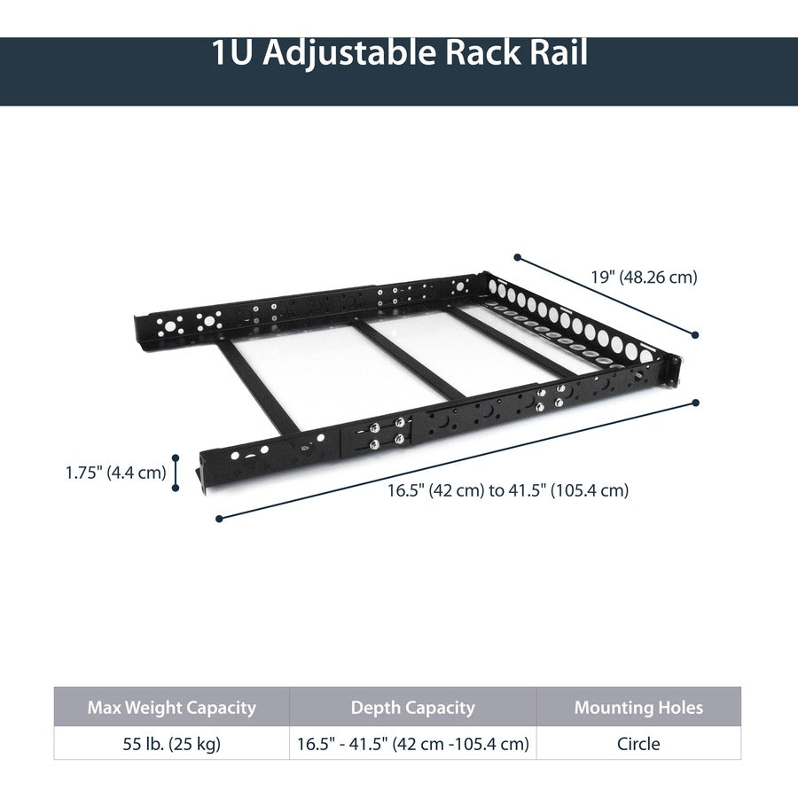 StarTech.com 1U Fixed 19" Adjustable Depth Universal Server Rack Rails