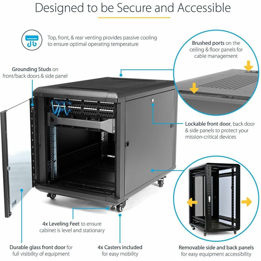 StarTech.com 12U 36in Knock-Down Server Rack Cabinet with Casters