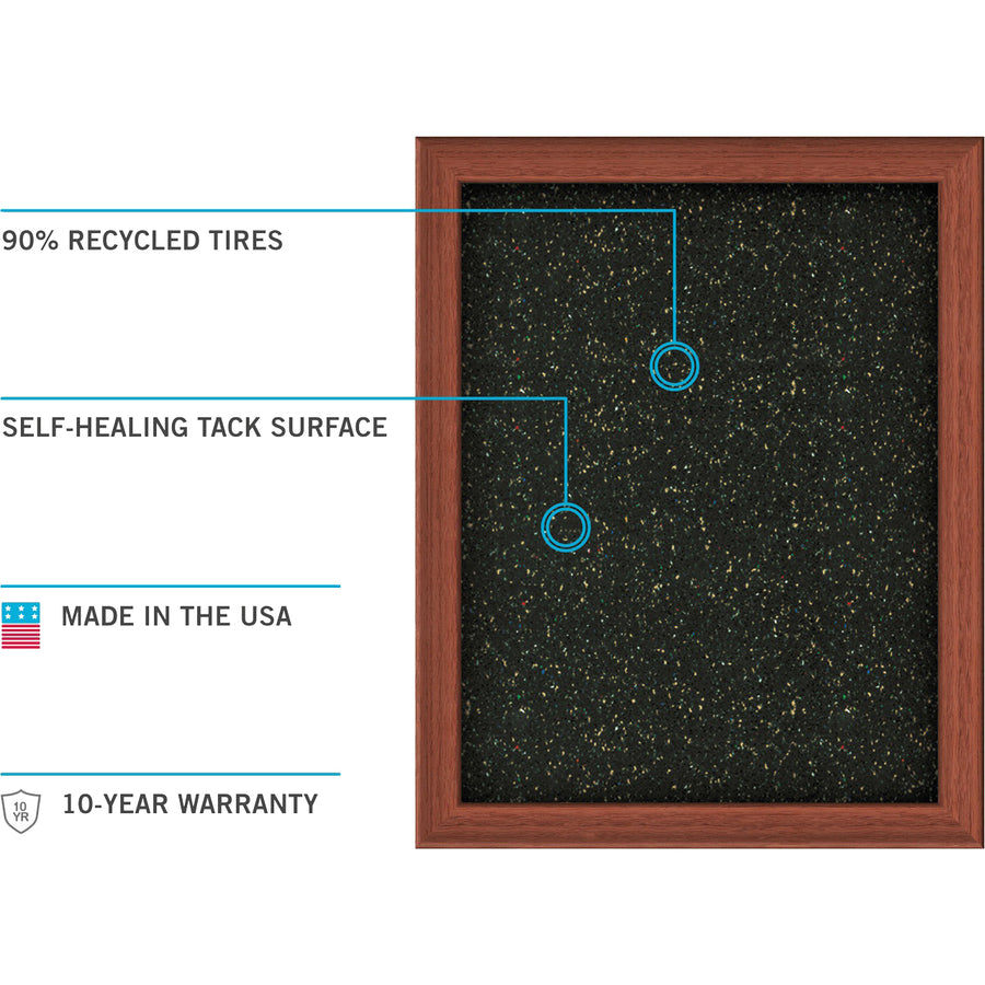 Ghent Recycled Bulletin Board with Aluminum Frame, 48" x 10 ft, Confetti Rubber Surface, Satin Aluminum Frame, Self-healing, Washable, Durable, Stain and Fade Resistant, Eco-friendly, 1 Each