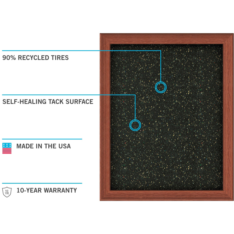 Ghent Recycled Bulletin Board with Aluminum Frame, 48" x 60", Confetti Rubber Surface, Satin Aluminum Frame, Self-healing, Washable, Durable, Stain and Fade Resistant, Eco-friendly, 1 Each