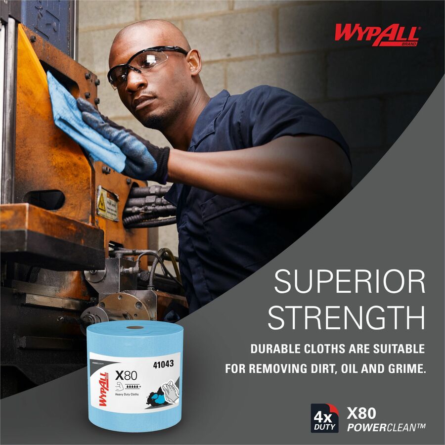 Wypall PowerClean X80 Heavy Duty Cloths Jumbo Roll - 12.50" Width x 12.20" Length - 475 Sheets/Roll - Blue - Cloth - 1 Each
