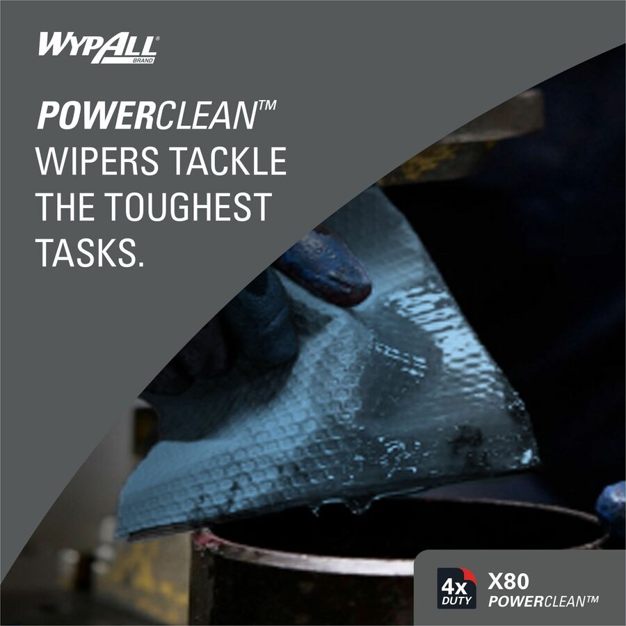 Wypall PowerClean X80 Heavy Duty Cloths Jumbo Roll - 12.50" Width x 12.20" Length - 475 Sheets/Roll - Blue - Cloth - 1 Each