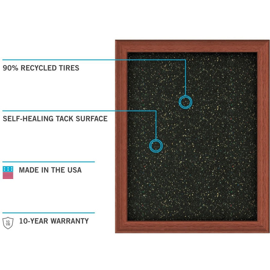 Ghent Recycled Bulletin Board, 48" x 60", Black Rubber Surface, Satin Anodized Aluminum Frame, 1 Each