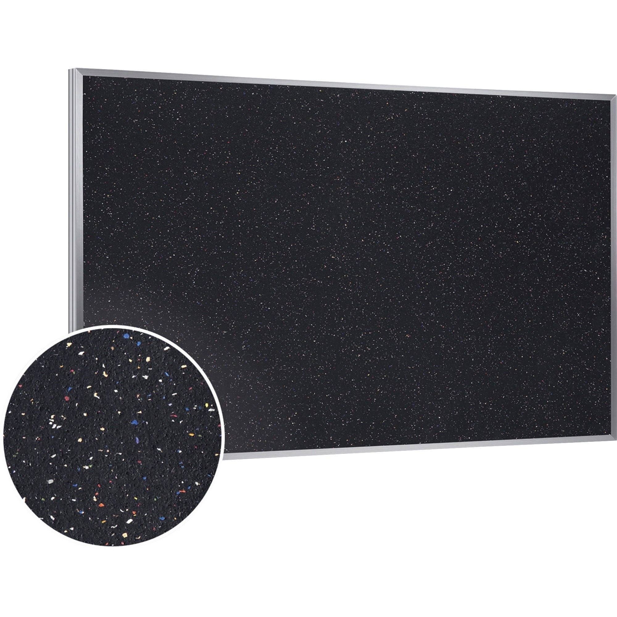 Ghent Recycled Bulletin Board with Aluminum Frame, 36" x 60", Confetti Rubber Surface, Satin Aluminum Frame, Self-healing, Durable, Stain and Fade Resistant, Eco-friendly, 1 Each