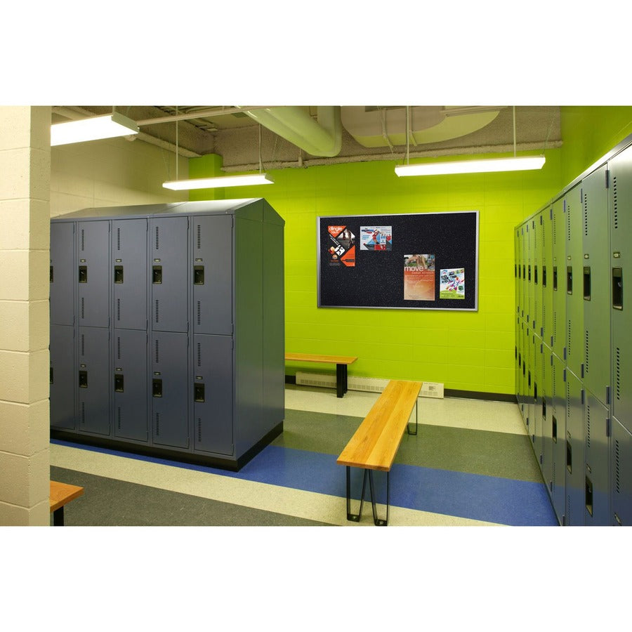 Ghent Recycled Bulletin Board with Aluminum Frame, 36" x 60", Confetti Rubber Surface, Satin Aluminum Frame, Self-healing, Durable, Stain and Fade Resistant, Eco-friendly, 1 Each