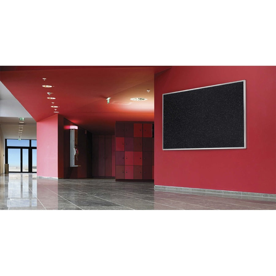 Ghent Recycled Bulletin Board, 24" x 36", Black Rubber Surface, Satin Anodized Aluminum Frame, 1 Each