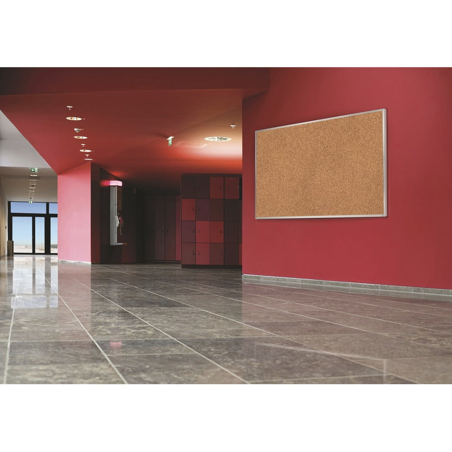 Ghent Natural Cork Bulletin Board with Aluminum Frame, 36" x 48", Self-Healing Surface, Satin Aluminum Frame, 1 Each