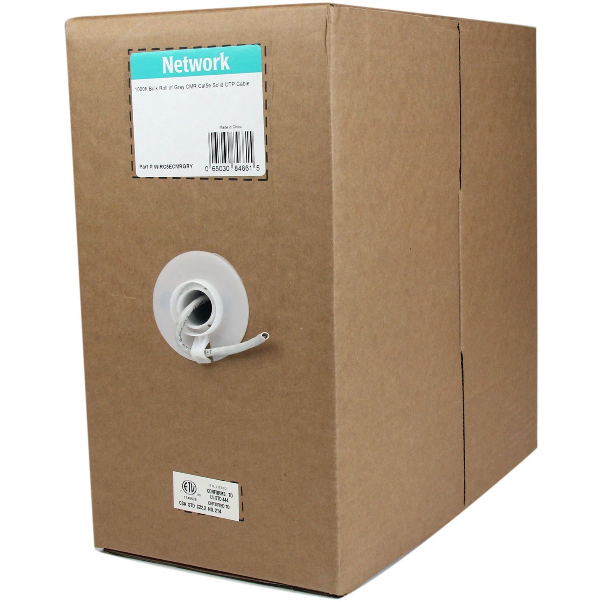 StarTech.com 1000 ft Bulk Roll of Gray CMR Cat5e Solid UTP Cable - 1000 ft Category 5e Network Cable for Network Device - First End: Bare Wire - Second End: Bare Wire - 1 Gbit/s - CMR - 24 AWG - Gray - 1 Each - TAA Compliant