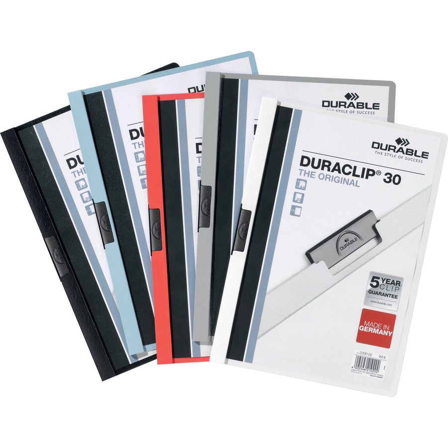 DURABLE DURACLIP Letter Report Cover - 8 1/2" x 11" - 30 Sheets Capacity - Vinyl, Steel - Black - 1 Each