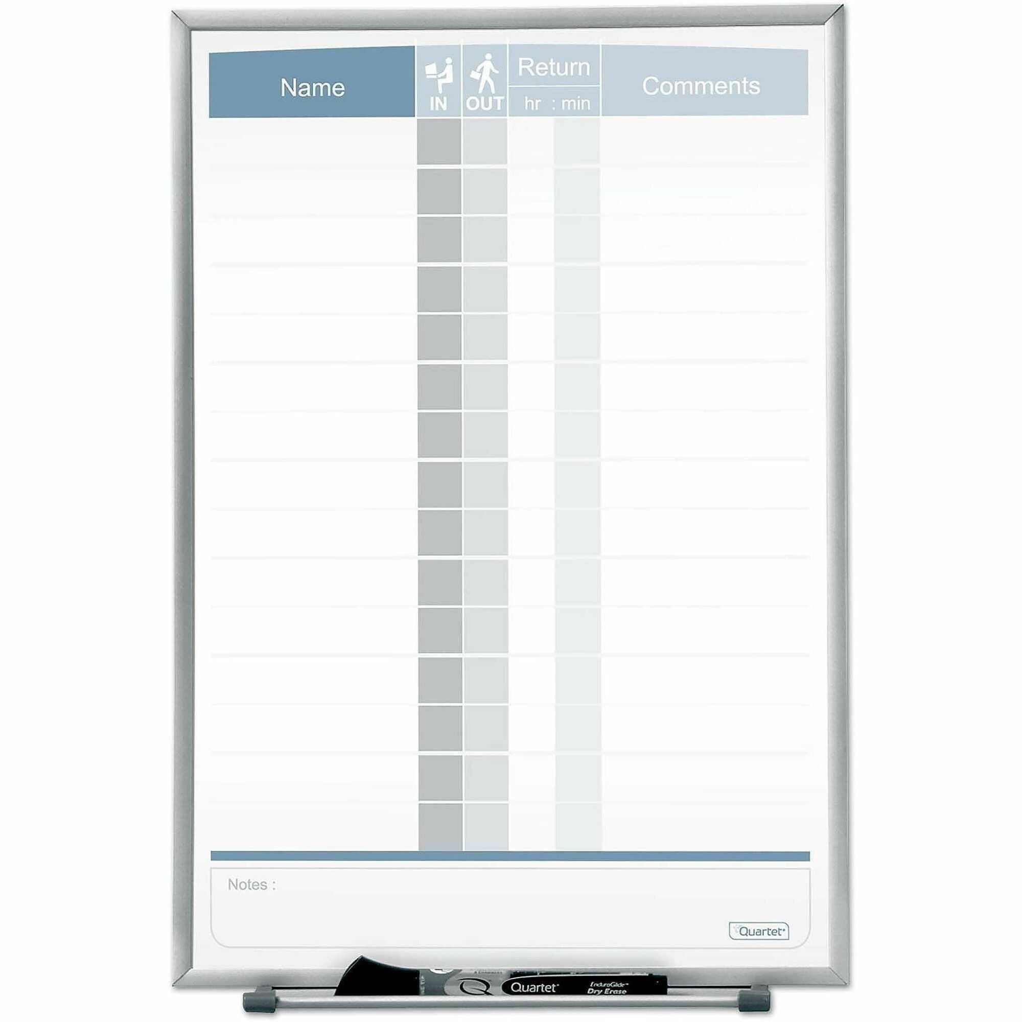 Quartet Matrix 15-employee In/Out Board - 16" Board Height x 11" Board Width - White Natural Cork Surface - Magnetic, Durable - Silver Frame - 1 Each