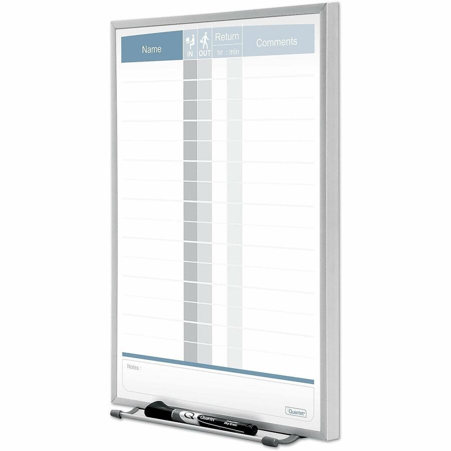 Quartet Matrix 15-employee In/Out Board - 16" Board Height x 11" Board Width - White Natural Cork Surface - Magnetic, Durable - Silver Frame - 1 Each