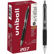 uniball™ 207 Gel Pen - 1 mm Bold Pen Point - Refillable - Retractable - Black Ink - Gel-based - Clear Barrel - 1 Dozen