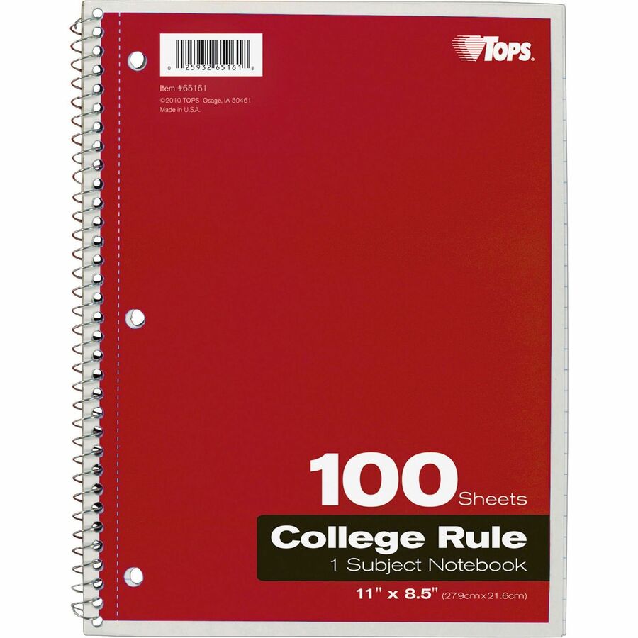 100 Sheets - Wire Bound - Letter - 8 1/2" x 11" Sheet Size - 0.38" Height x 8.5" Width x 11" Length - Assorted Paper - Red Card Stock, Black, Blue, Green Cover - Perforated - 1 Each