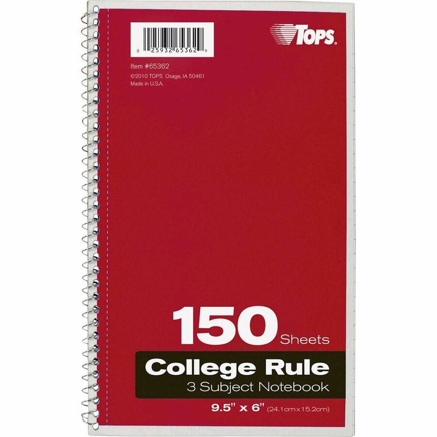 150 Sheets - Wire Bound - 9 1/2" x 6" Sheet Size - 13" Height x 7.5" Width x 9.8" Length - Bright White Paper - Black, Red, Blue, Green, Purple Cover - Divider, Perforated - 1 Each