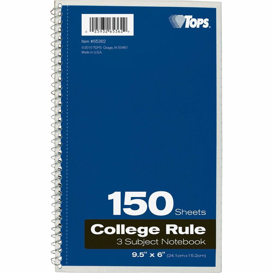 150 Sheets - Wire Bound - 9 1/2" x 6" Sheet Size - 13" Height x 7.5" Width x 9.8" Length - Bright White Paper - Black, Red, Blue, Green, Purple Cover - Divider, Perforated - 1 Each