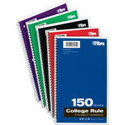 150 Sheets - Wire Bound - 9 1/2" x 6" Sheet Size - 13" Height x 7.5" Width x 9.8" Length - Bright White Paper - Black, Red, Blue, Green, Purple Cover - Divider, Perforated - 1 Each