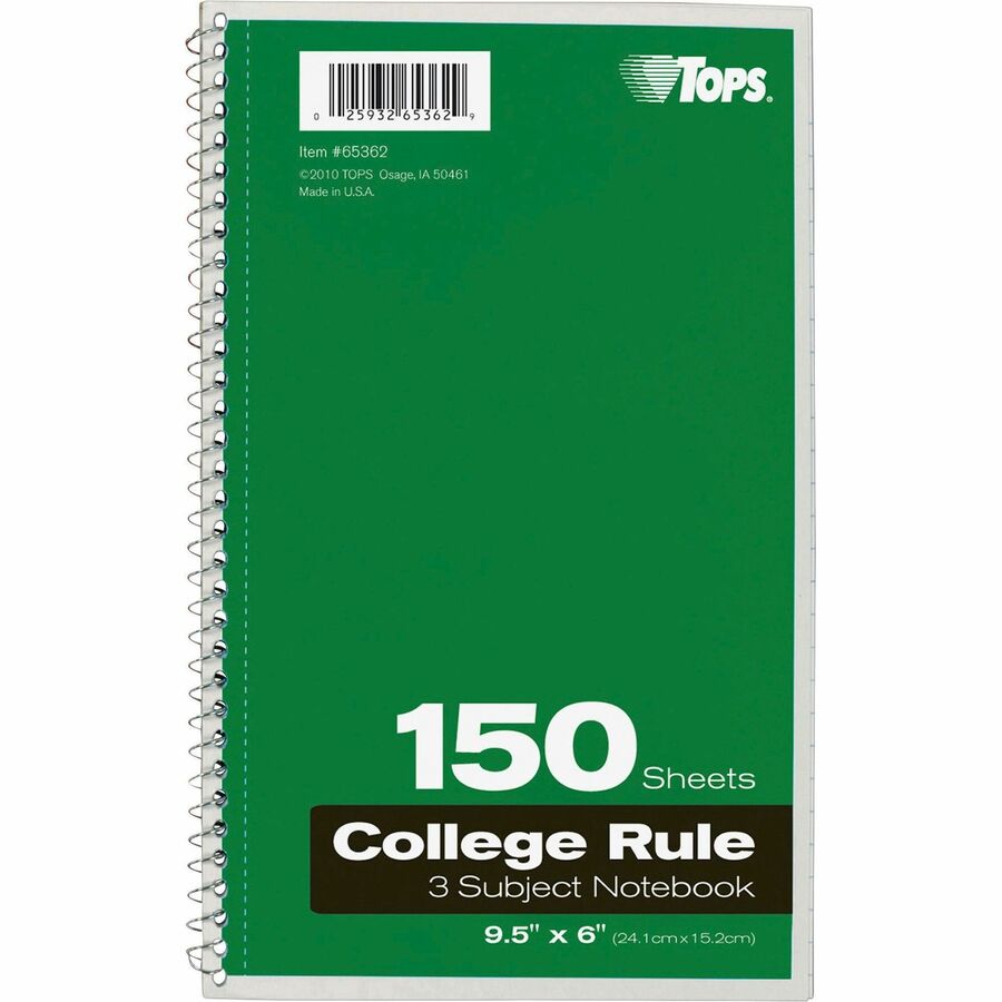 150 Sheets - Wire Bound - 9 1/2" x 6" Sheet Size - 13" Height x 7.5" Width x 9.8" Length - Bright White Paper - Black, Red, Blue, Green, Purple Cover - Divider, Perforated - 1 Each