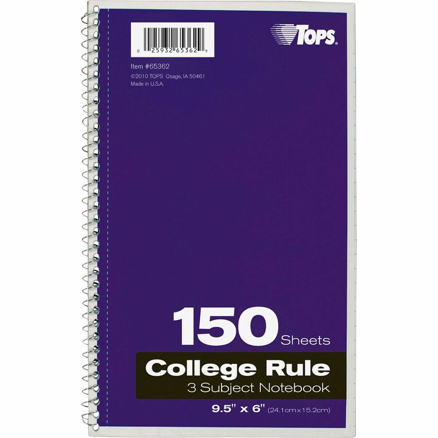 150 Sheets - Wire Bound - 9 1/2" x 6" Sheet Size - 13" Height x 7.5" Width x 9.8" Length - Bright White Paper - Black, Red, Blue, Green, Purple Cover - Divider, Perforated - 1 Each