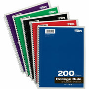 200 Sheets - Wire Bound - Letter - 8 1/2" x 11" Sheet Size - 0.25" Height x 8.5" Width x 11" Length - Assorted Paper - Black, Red, Blue, Green, Purple Cover - Divider, Perforated - 1 Each