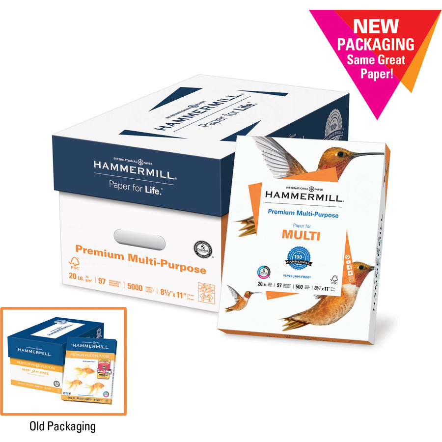 97 Brightness - Letter - 8 1/2" x 11" - 24 lb Basis Weight - Jam-free, Smear Resistant, Acid-free, Archival-safe, Quick Drying - White - 500 Sheets per Ream - 5 / Carton