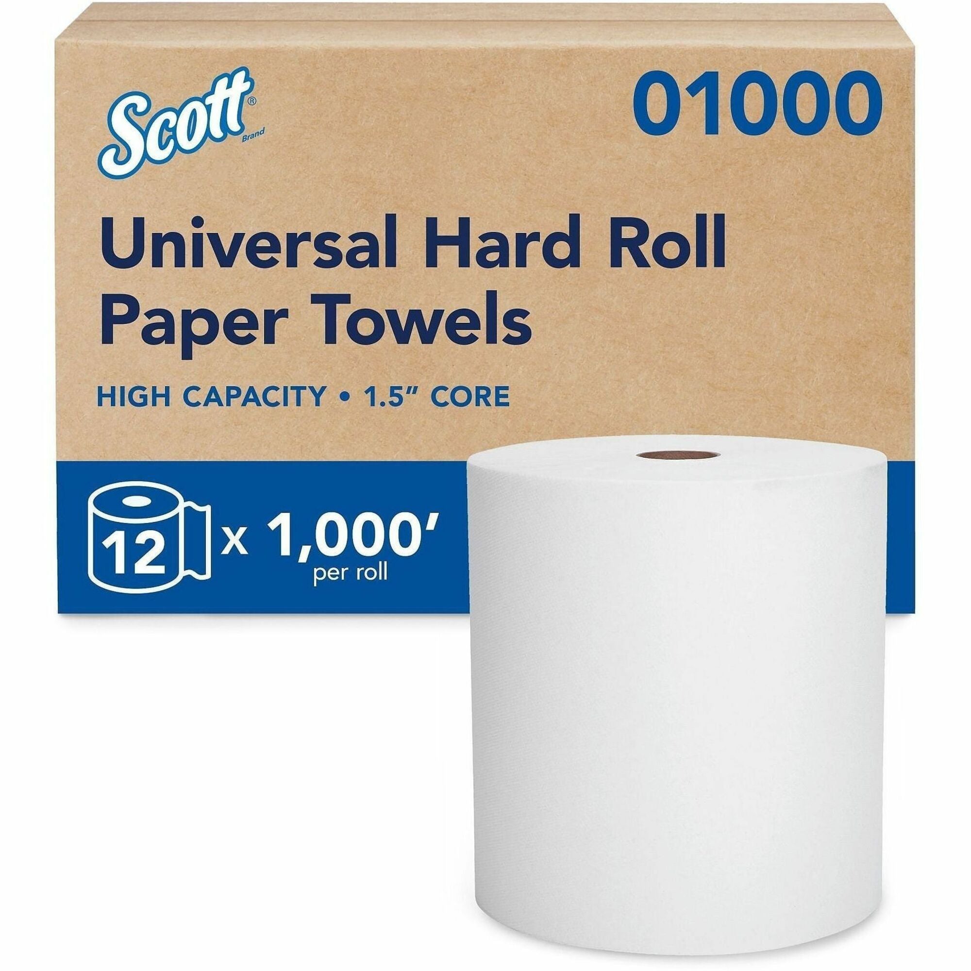 Scott Essential Universal High-Capacity Hard Roll Towels with Absorbency Pockets - 1 Ply - 8" Width x 1000 ft Length - 7.87" Roll Diameter - White - Paper - 1 Carton