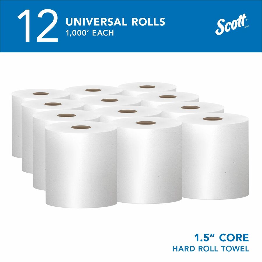Scott Essential Universal High-Capacity Hard Roll Towels with Absorbency Pockets - 1 Ply - 8" Width x 1000 ft Length - 7.87" Roll Diameter - White - Paper - 1 Carton
