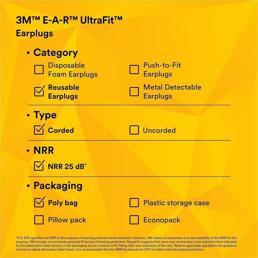 Noise, Blast Protection - Polymer - Yellow - Comfortable, Washable, Dielectric, Disposable - 100 / Box