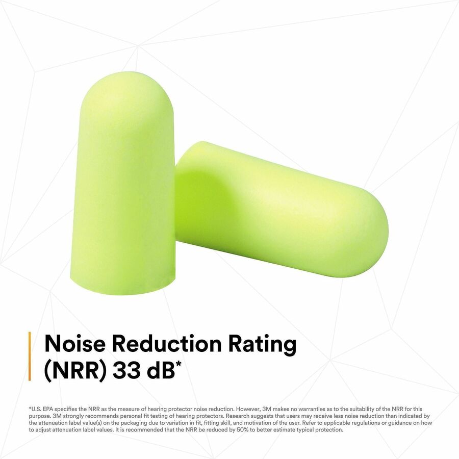 Noise Protection - Foam, Polyurethane - Neon Yellow - Comfortable, Uncorded, Disposable - 2/Pair - 1 Box