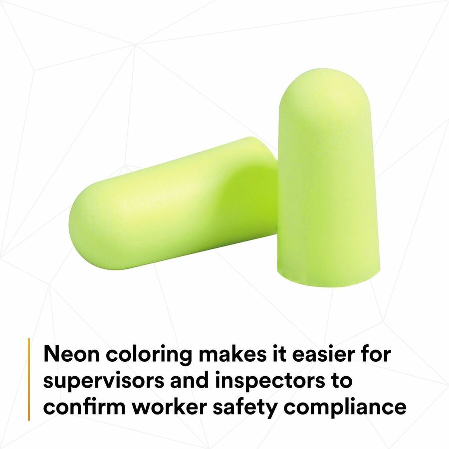 Noise Protection - Foam, Polyurethane - Neon Yellow - Comfortable, Uncorded, Disposable - 2/Pair - 1 Box