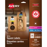 Waterproof - 1 1/2" Width x 1 1/2" Length - Permanent Adhesive - Square - Inkjet, Laser - Matte White - Matte - Paper - 24 / Sheet - 24 Total Sheets - 600 Total Label(s) - 600 / Pack