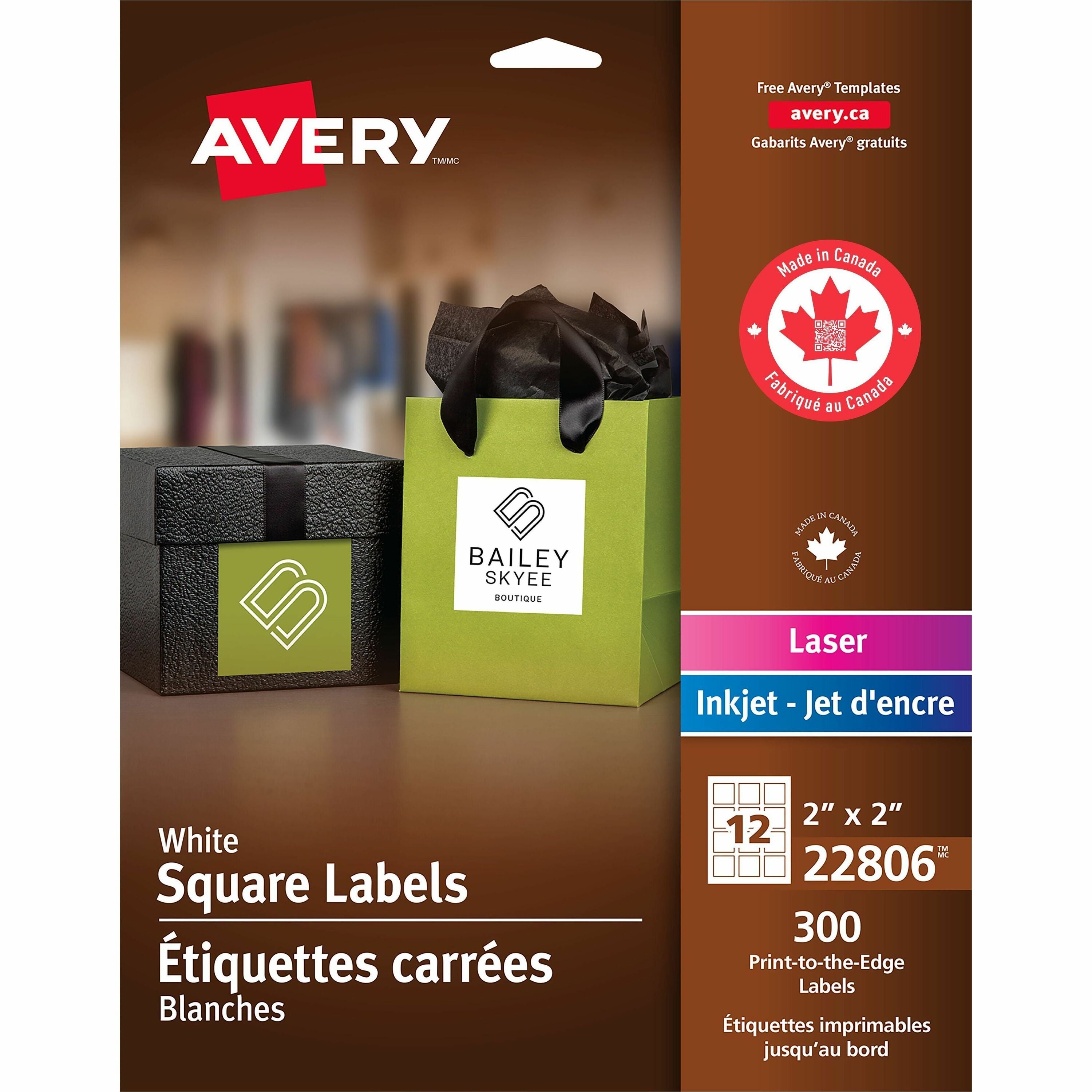 Avery&reg; Printable Square Labels, 2" x 2" , White, 300ct (22806)