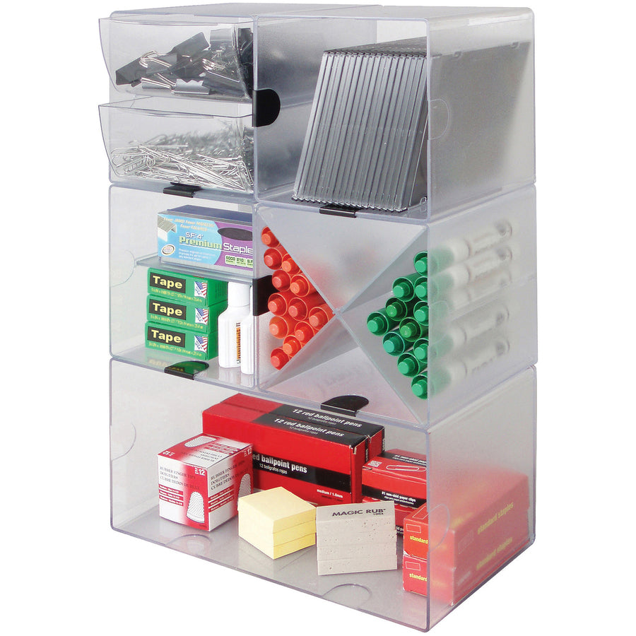 Deflecto Stackable Cube Organizer - 2 Compartment(s) - 6" Height x 6" Width x 6" Depth - Desktop - Stackable - Clear - Plastic - 1 Each