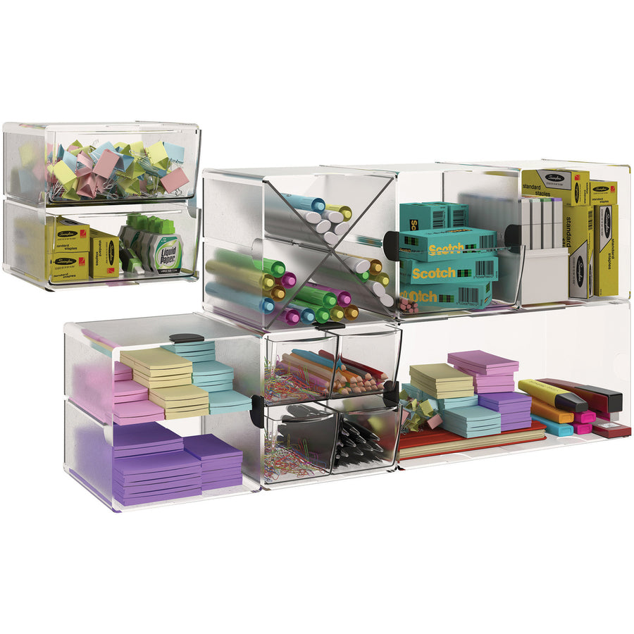Deflecto Stackable Cube Organizer - 2 Compartment(s) - 6" Height x 6" Width x 6" Depth - Desktop - Stackable - Clear - Plastic - 1 Each