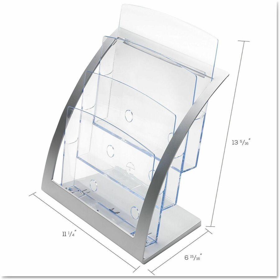 Deflecto Contemporary Literature Holder - 3 Tier(s) - 13.31" Height x 11.24" Width x 6.94" Depth - Floor - Silver - 1 Each