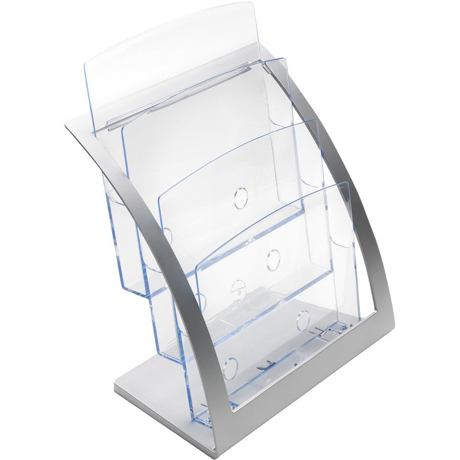 Deflecto Contemporary Literature Holder - 3 Tier(s) - 13.31" Height x 11.24" Width x 6.94" Depth - Floor - Silver - 1 Each