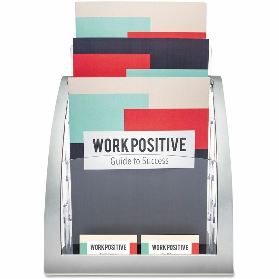 Deflecto Contemporary Literature Holder - 3 Tier(s) - 13.31" Height x 11.24" Width x 6.94" Depth - Floor - Silver - 1 Each