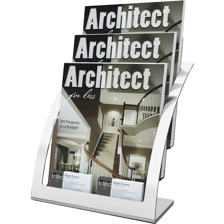Deflecto Contemporary Literature Holder - 3 Tier(s) - 13.31" Height x 11.24" Width x 6.94" Depth - Floor - Silver - 1 Each