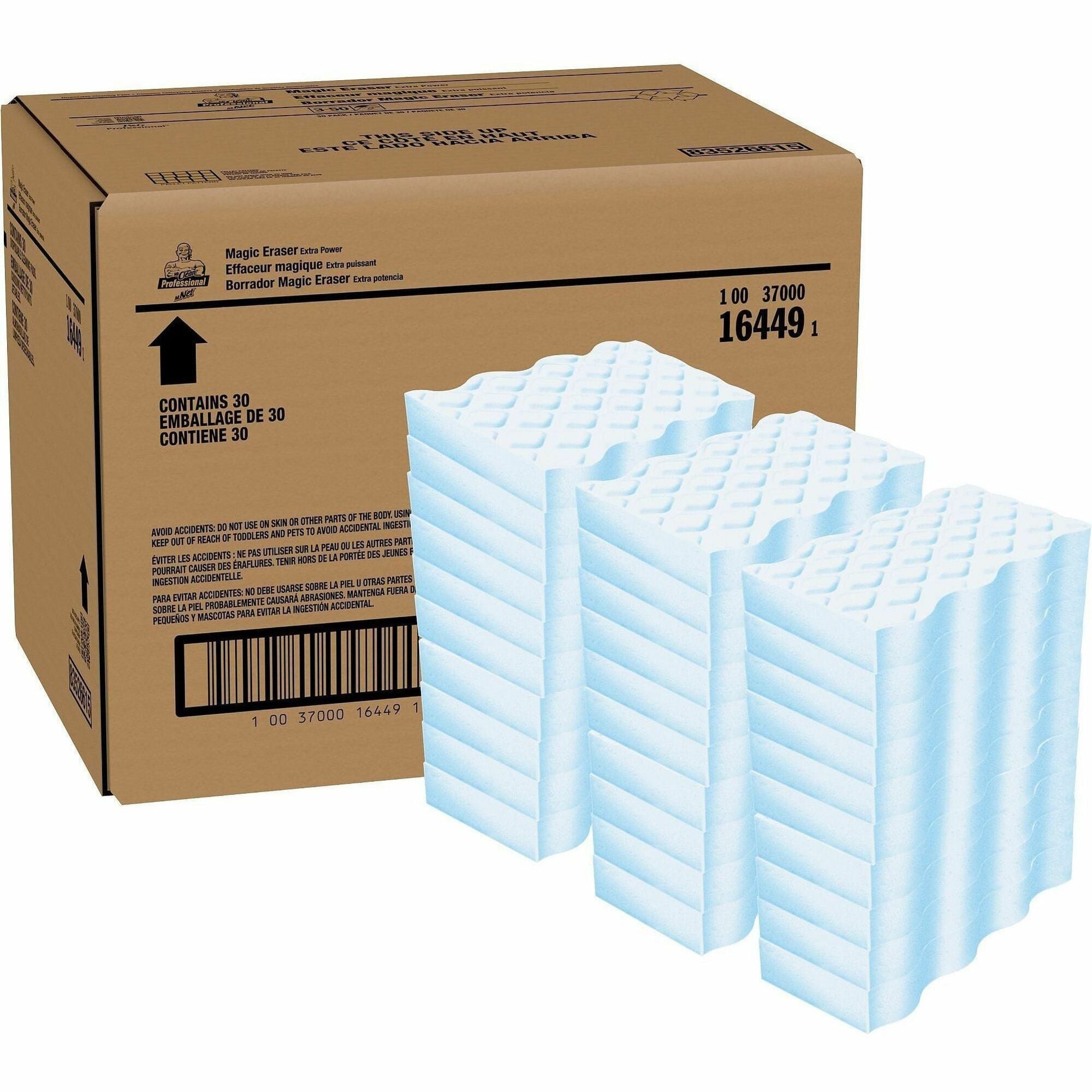 For Wall, Floor, Baseboard, Blinds, Door, Stove Top, Refrigerator, Switch Plate - Pad - Recommended For: Dirt Remover, Scuff Mark Remover, Grease Remover, Soap Scum Remover - Disposable, Chemical-free - Blue, White - 30 / Carton